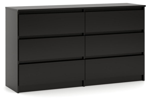 SIMPLE komód 120 cm, 6 fiókkal, fekete