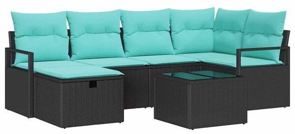 VidaXL Kanapé szett párnával, 7 db-os, Fekete és Türkiz, polyrattan