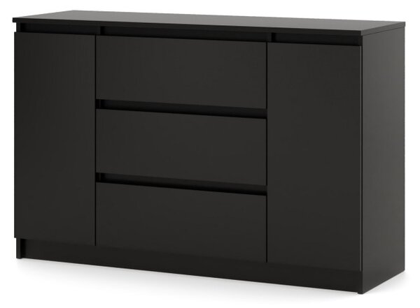 SIMPLE komód 120 cm, 2 ajtóval és 3 fiókkal, fekete