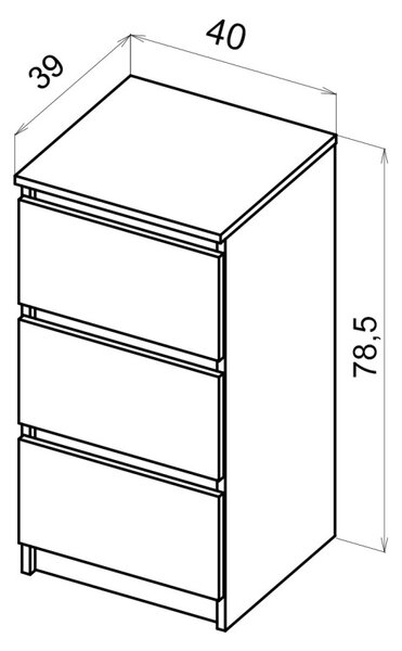 SIMPLE komód 40 cm, 3 fiókkal, kasmír