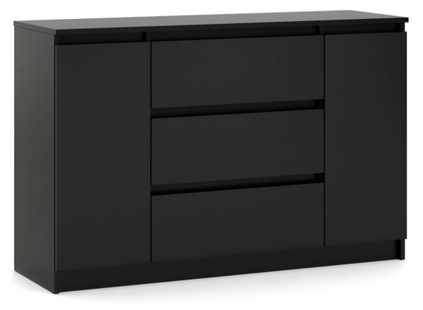SIMPLE komód 120 cm, 2 ajtóval és 3 fiókkal, fekete
