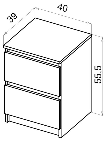 SIMPLE komód 40 cm, 2 fiókkal, fekete