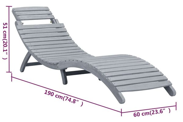 VidaXL Akácfa Napozóágy Párnával - Összecsukható - 190cm