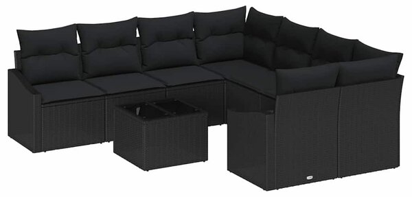VidaXL Kanapé Szett párnával párnával 9 pcs Fekete polirattan