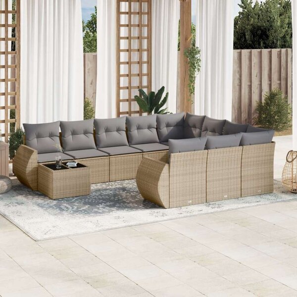 VidaXL 11 részes bézs polyrattan kerti ülőgarnitúra párnákkal