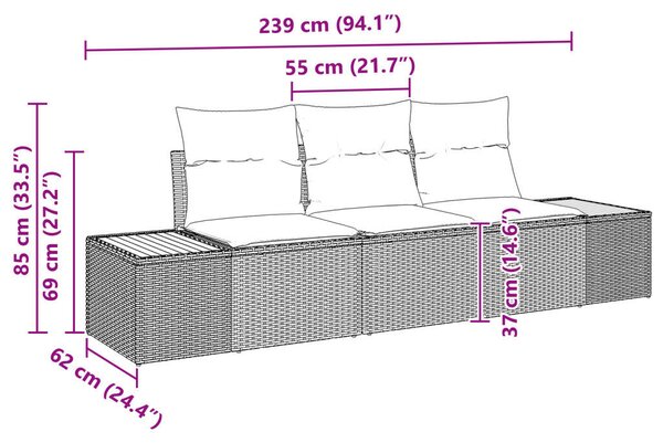 3 részes kerti kanapé szett párnákkal Szürke Poli Rattan Akác