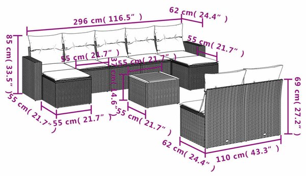 VidaXL Polyrattan Kerti Ülőgarnitúra - 10 részes - Bézs