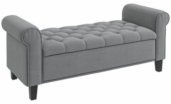 HOMCOM Hálószobai Pad Tárolóval és Feltekerhető Karfákkal, 126x48,5x57 cm, Hálószobába, Szürke