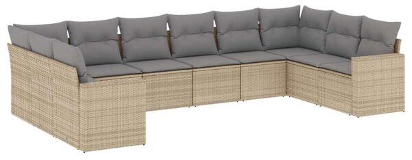 VidaXL 10 részes bézs polyrattan kerti ülőgarnitúra párnával