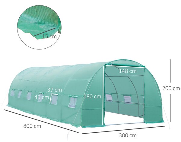 Outsunny kerti üvegház 3×2 m – zöld, PE és acélváz