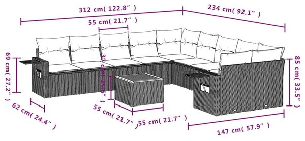 VidaXL Polyrattan Kerti Ülőgarnitúra - 11 részes - Szürke
