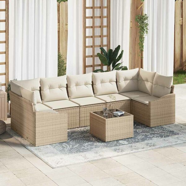 VidaXL Kanapé Szett párnával tárolóval 8 pcs Beige és krém polirattan