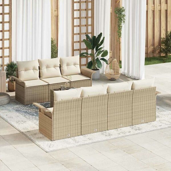 VidaXL Kerti Kanapé Szett párnával 8 pcs Beige és krém polirattan