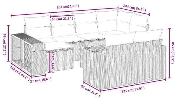 VidaXL Polyrattan Kerti Ülőgarnitúra - 11 részes - Fekete