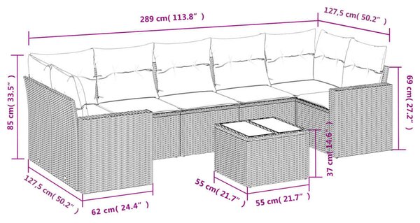 VidaXL Polyrattan Kerti Ülőgarnitúra - 8 részes - Szürke