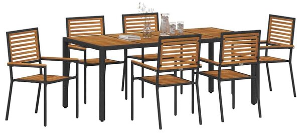 VidaXL Kert étkező szett 7 pcs Fekete, Fa 190 x 90 x 75 cm polirattan