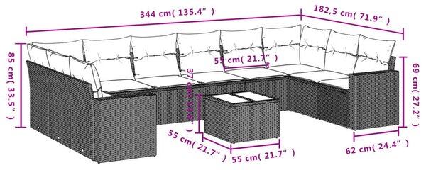 VidaXL Polyrattan Kerti Ülőgarnitúra - 11 részes