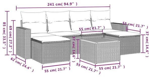 VidaXL Polyrattan Kerti Ülőgarnitúra - 7 részes - Fekete