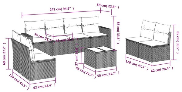 VidaXL Polyrattan Kerti Ülőgarnitúra - 9 részes