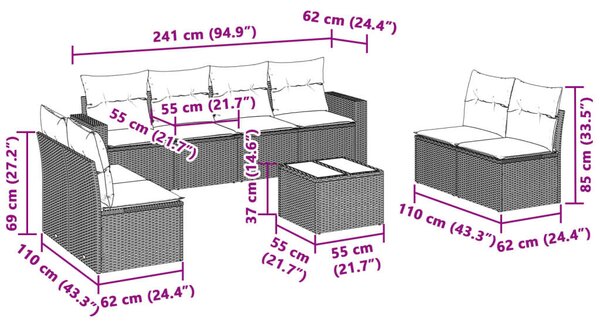 VidaXL Polyrattan Kerti Ülőgarnitúra - 9 részes