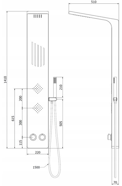Mexen Navas zuhanypanel, fekete - 7627-02-70