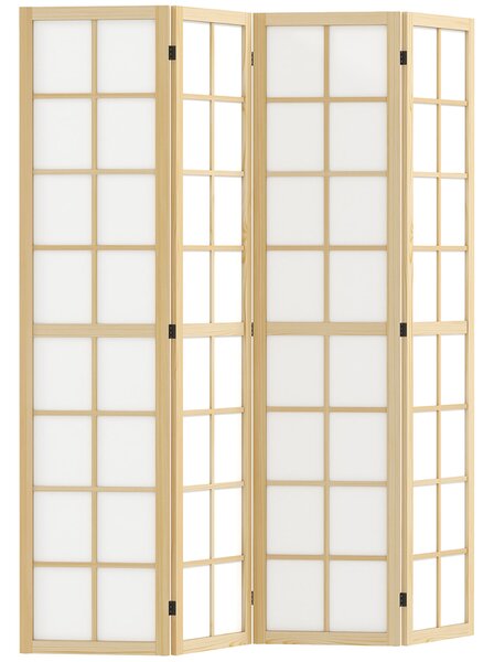 HOMCOM belső paraván 4 összecsukható panellel, fából és textilből, 160x170 cm, fa és fehér színben