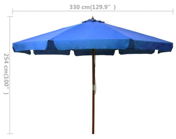 Kültéri Napernyő - Azúrkék - Fa Nyél - 330 cm