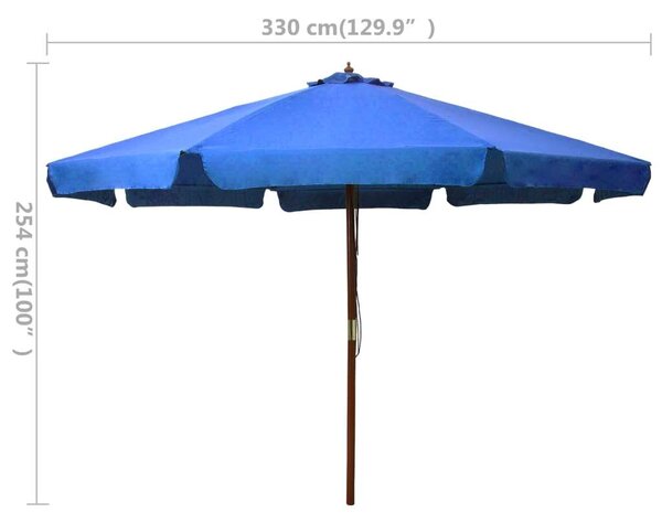 Kültéri Napernyő - Azúrkék - Fa Nyél - 330 cm