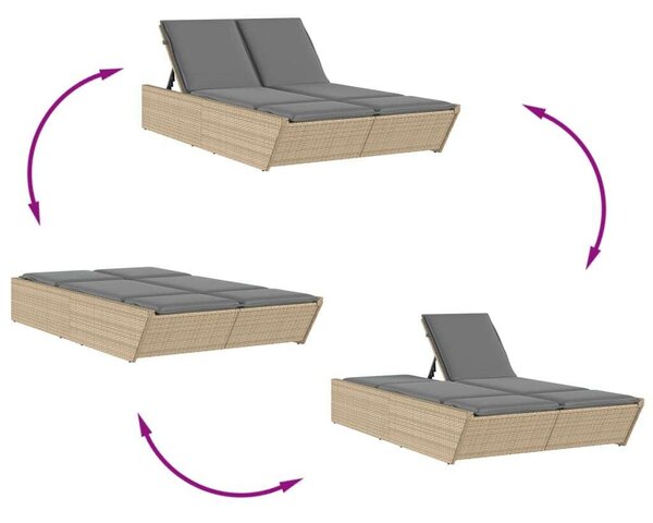 VidaXL Dupla Napozóágy - Polyrattan - Bézs - 200cm