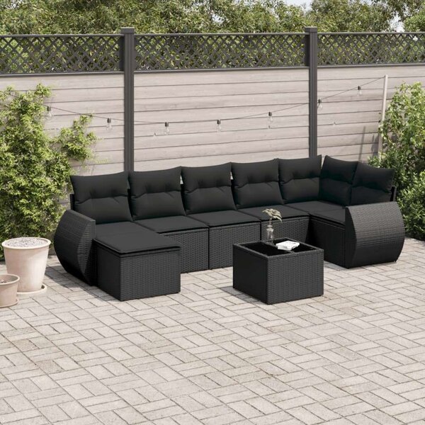 VidaXL Polyrattan Kerti Ülőgarnitúra - 8 részes - Fekete