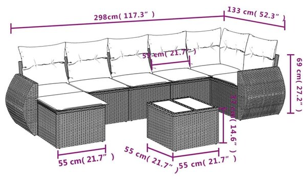 VidaXL Polyrattan Kerti Ülőgarnitúra - 8 részes - Fekete