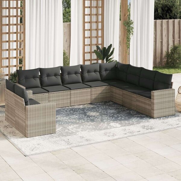 VidaXL Polyrattan Kerti Ülőgarnitúra - 10 részes - Világosszürke