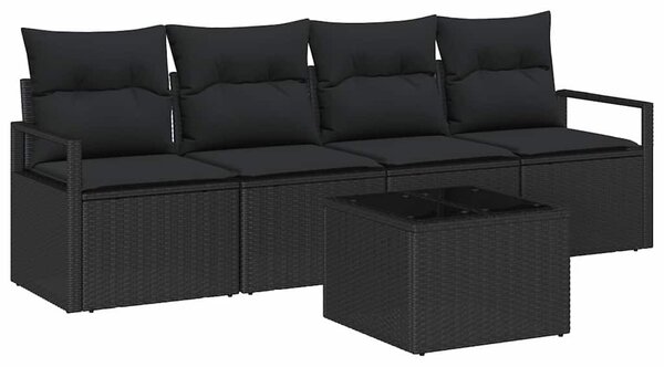 VidaXL Kanapé Szett párnával tárolóval 5 pcs Fekete polirattan