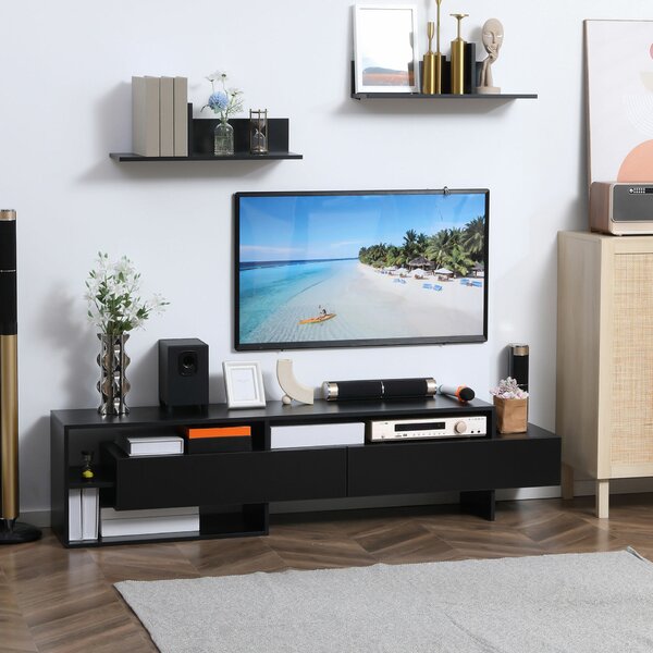 Homcom Modern TV-állvány 130 cm Szekrényekkel és Polcokkal – Fekete