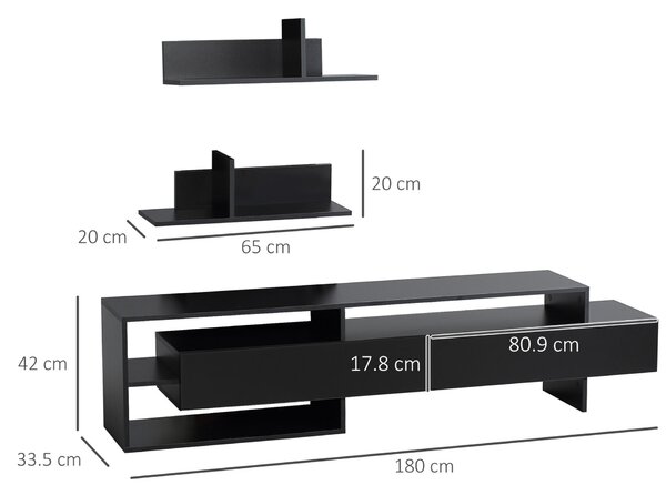 Homcom Modern TV-állvány 130 cm Szekrényekkel és Polcokkal – Fekete