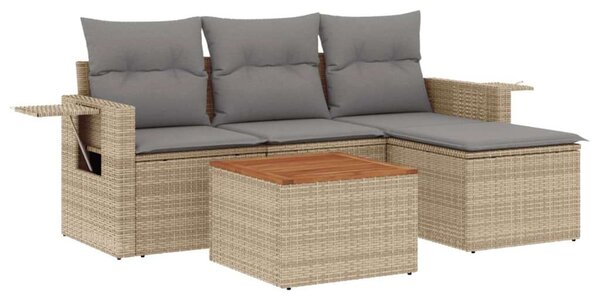VidaXL 5 részes bézs polyrattan kerti ülőgarnitúra párnákkal