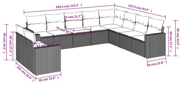 VidaXL Polyrattan Kerti Ülőgarnitúra - 10 részes - Világosszürke