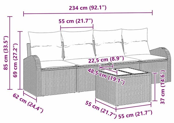 VidaXL Kerti Kanapé Szett Bézs 55 x 55 x 37 cm polirattan