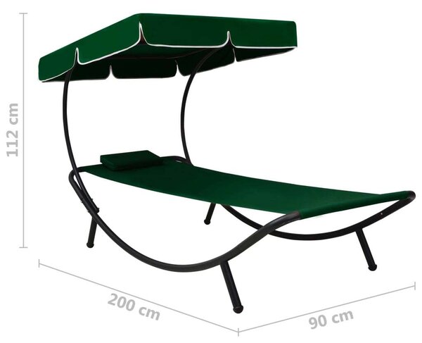 VidaXL Napozóágy Napellenzővel - Zöld - 200cm