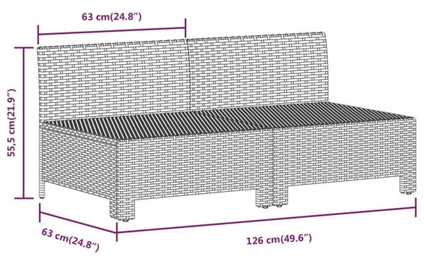 2 személyes szürke polyrattan kerti kanapé párnákkal