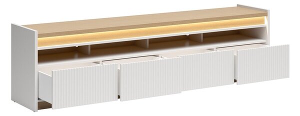 TV-állvány Etrsalo 101, Laminált forgácslap, 56x204x40cm, Világosszürke, Tölgy