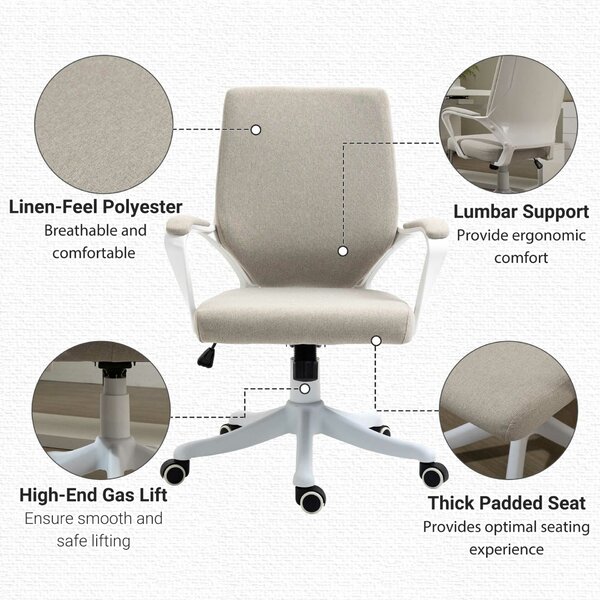 Vinsetto ergonomikus irodai szék állítható magassággal, 360°-ban forgatható és hintázó, 62x69x92-100 cm, bézs