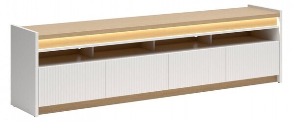 TV-állvány Etrsalo 101, Laminált forgácslap, 56x204x40cm, Világosszürke, Tölgy