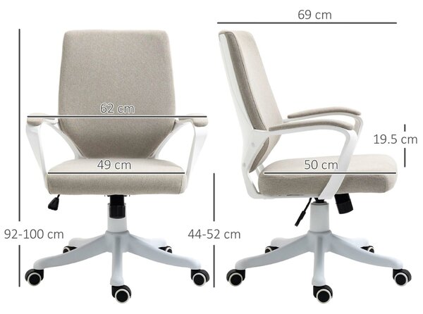 Vinsetto ergonomikus irodai szék állítható magassággal, 360°-ban forgatható és hintázó, 62x69x92-100 cm, bézs