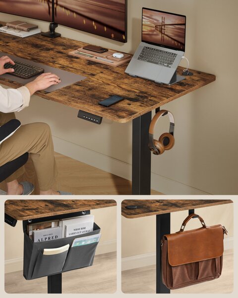 SONGMICS elektromosan állítható magasságú íróasztal 180 x 80 cm vintage barna memóriafunkcióval