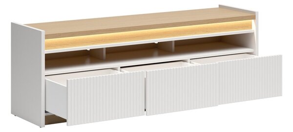 TV-állvány Etrsalo 102, Laminált forgácslap, 56x154x40cm, Világosszürke, Tölgy