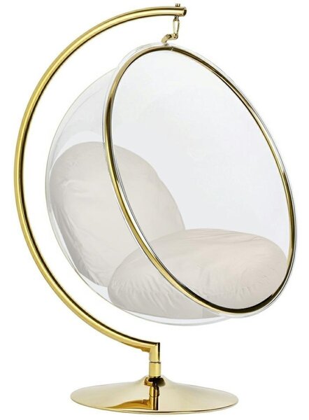 King Home Bubble Stand Gold függőfotel akril bézs velúr párnával