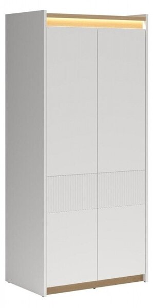 Gardróbszekrény Etrsalo 106, Laminált forgácslap, 201x90x58cm, Tölgy, Világosszürke