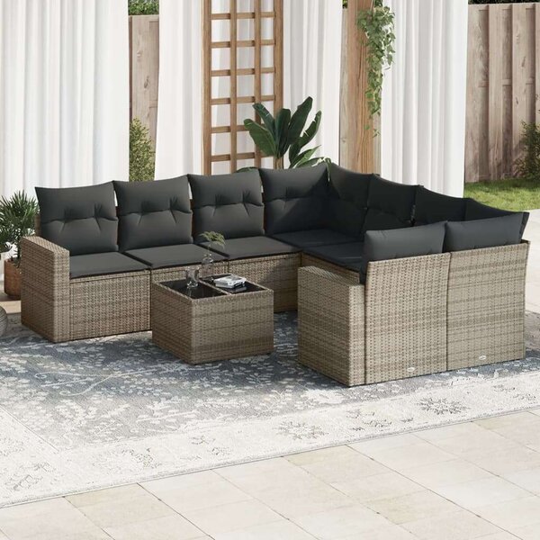 VidaXL Polyrattan Kerti Ülőgarnitúra - 9 részes - Szürke