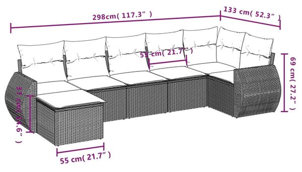 VidaXL 7 részes bézs polyrattan kerti ülőgarnitúra párnákkal